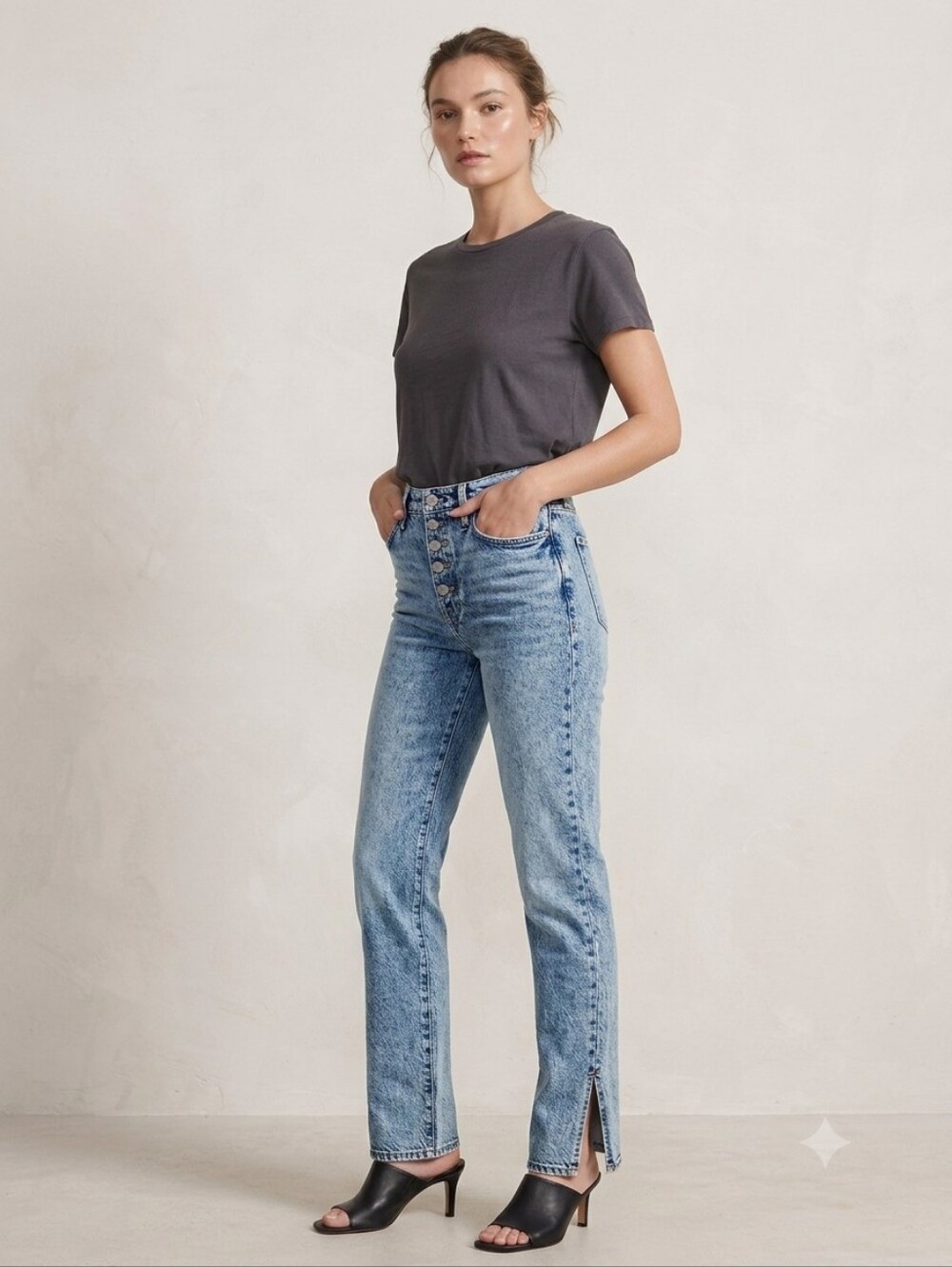 Good American Good Boy Straight Leg Jeans With Split Hems